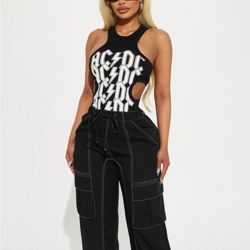 Black Cargo Pants with White Stitching